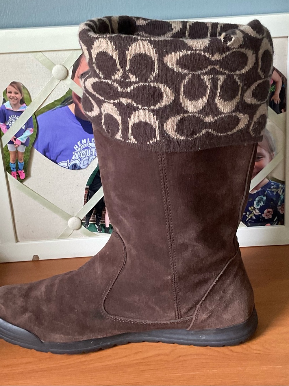 Coach Kids Brown Suede Boot with Logo Cuff - Picture 4 of 6